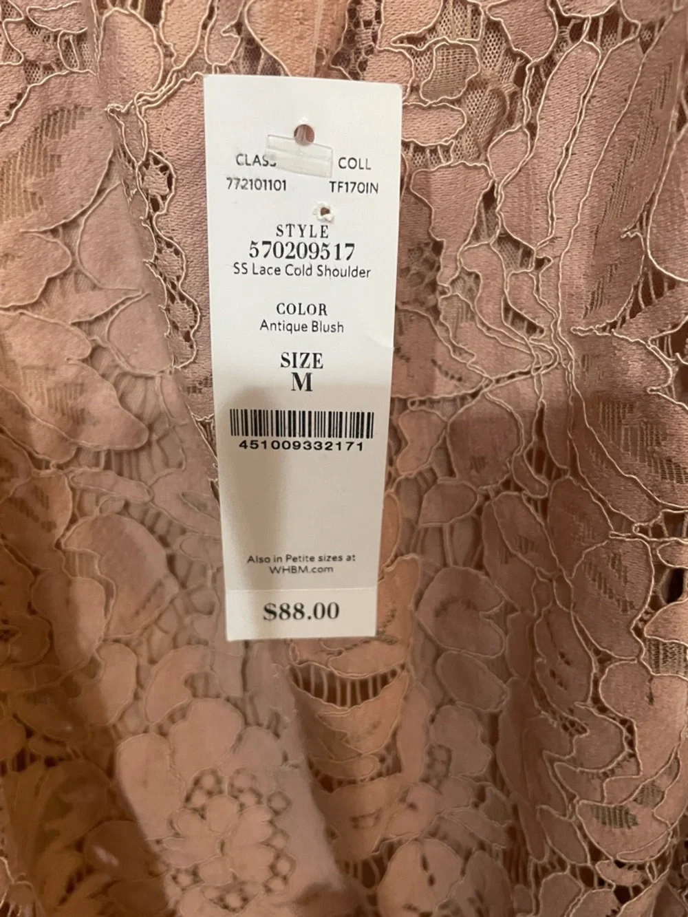 Women’s White House Black Market Lace Overlay Spaghetti Strap Top Blush Pink NWT - Picture 5 of 7